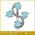 Surgical steel Aqua Pink Cubic Zirconia Reverse Belly Ring
